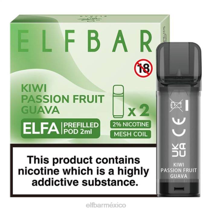 ELF BAR Mejores Sabores cápsula precargada de elfa - 2 ml - 20 mg (paquete de 2) J40L117 kiwi maracuyá guayaba