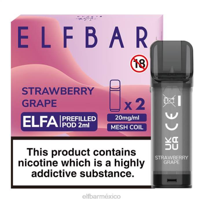 ELF BAR Mejores Sabores cápsula precargada de elfa - 2 ml - 20 mg (paquete de 2) J40L130 uva fresa