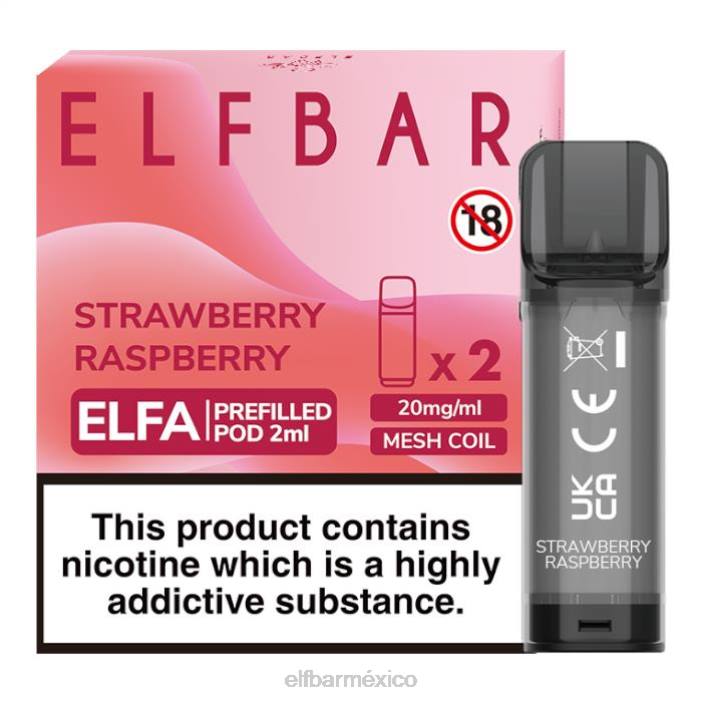 ELF BAR Mexico City cápsula precargada de elfa - 2 ml - 20 mg (paquete de 2) J40L112 frambuesa fresa