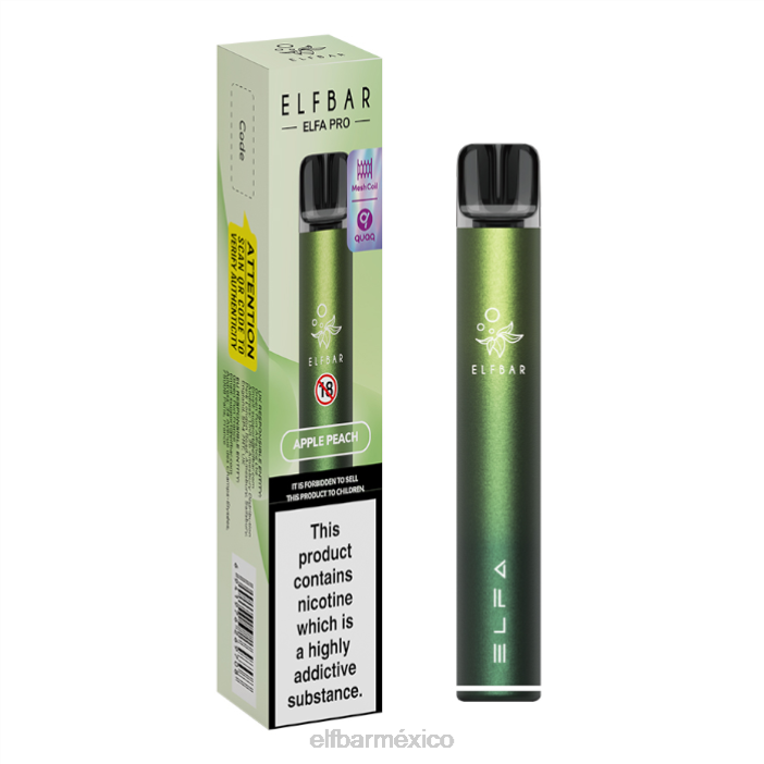 ELF BAR Mexico City kit elfa pro pod - recargable J40L73 aurora green + vaina precargada de melocotón y manzana