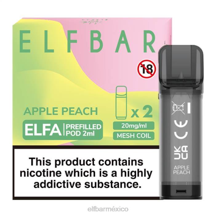 ELF BAR Sabores 10000 cápsula precargada de elfa - 2 ml - 20 mg (paquete de 2) J40L116 durazno manzana